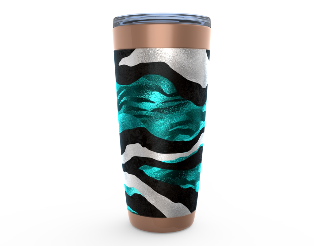 Cowgirl Roots™ Turquoise Metallic Zebra Tumbler 20oz Stainless Steel Insulated Hot and Cold Travel Mugs