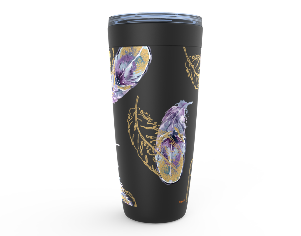 Cowgirl Roots™ Purple and Golden Feathers Tumbler 20oz Stainless Steel Insulated Hot and Cold Travel Mugs