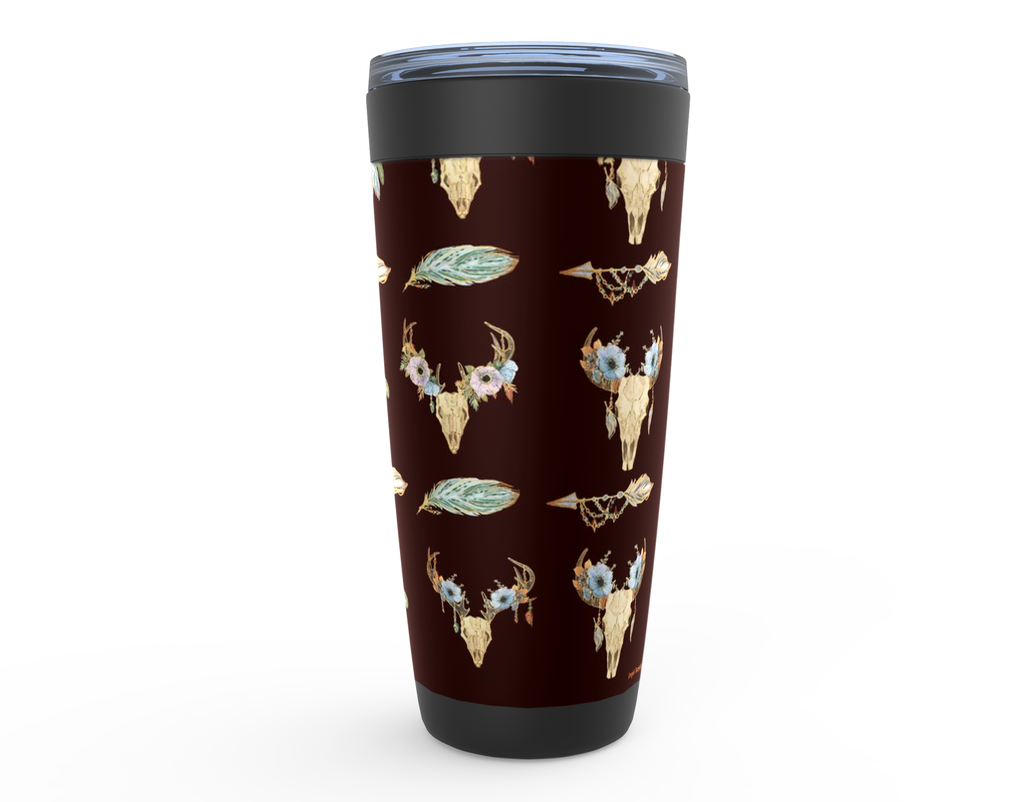 Cowgirl Roots™ Bohemian Longhorns and Feathers Tumbler 20oz Stainless Steel Insulated Hot and Cold Travel Mugs