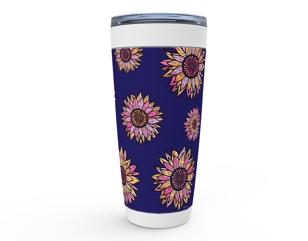 Cowgirl Roots™ Bold Glitter Sunflowers Blue Tumbler 20oz Stainless Steel Insulated Hot and Cold Travel Mugs