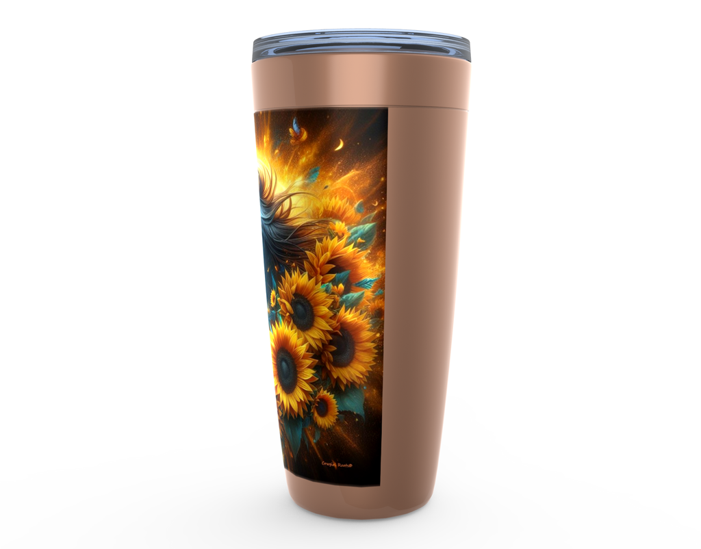 Cowgirl Roots™ Black Stallion in Blazing Sunflowers Tumbler 20oz Stainless Steel Insulated Hot and Cold Travel Mugs