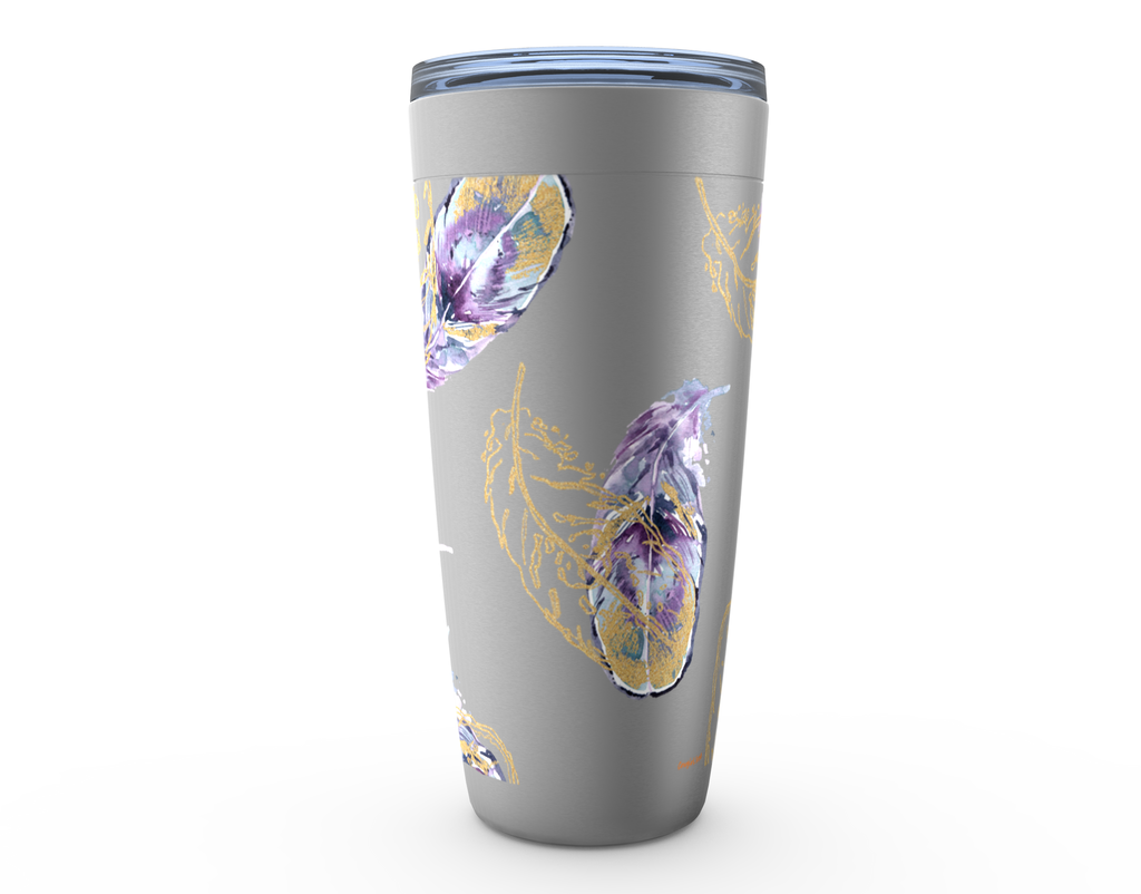 Cowgirl Roots™ Purple and Golden Feathers Tumbler 20oz Stainless Steel Insulated Hot and Cold Travel Mugs