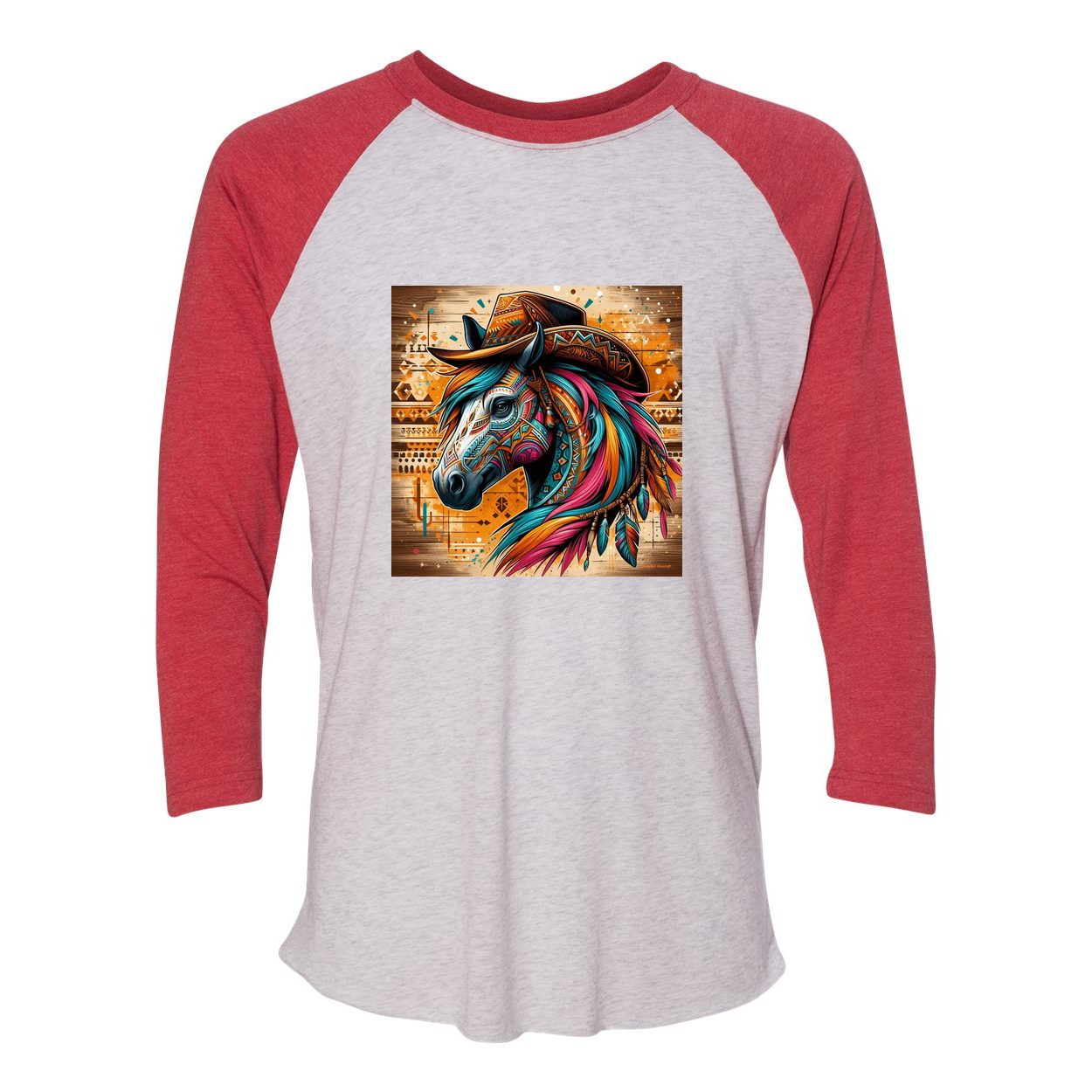 Cowboy Gus Tribal Horse 3 4 Sleeve Raglan T Shirts