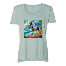 Load image into Gallery viewer, Tropical Black and White Paint Horse Scoop Neck T Shirts
