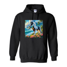 Load image into Gallery viewer, Tropical Black and White Paint Horse Pull over Front Pocket Hoodies
