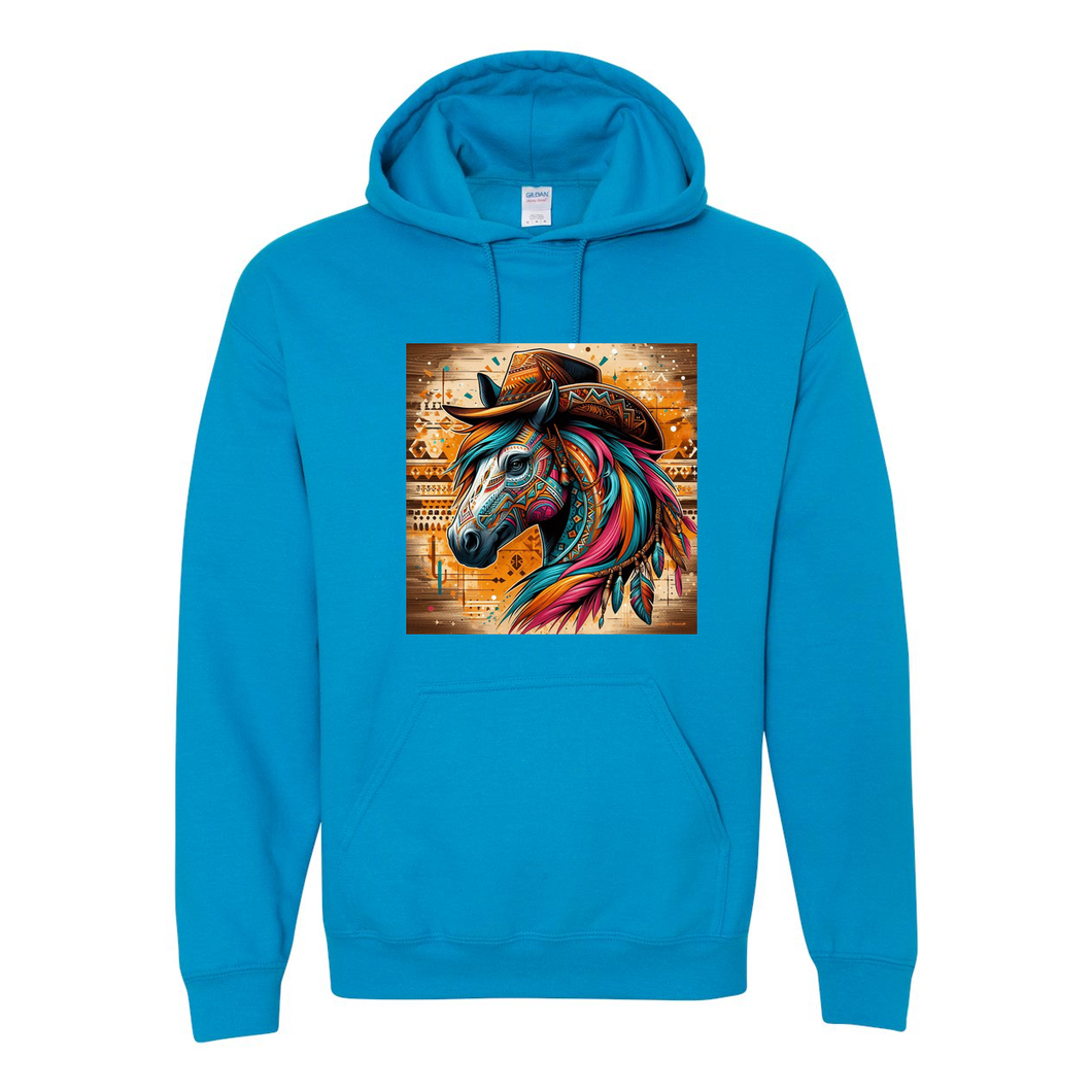 Tribal Horse Cowboy Gus Pull Over Front Pocket Hoodies