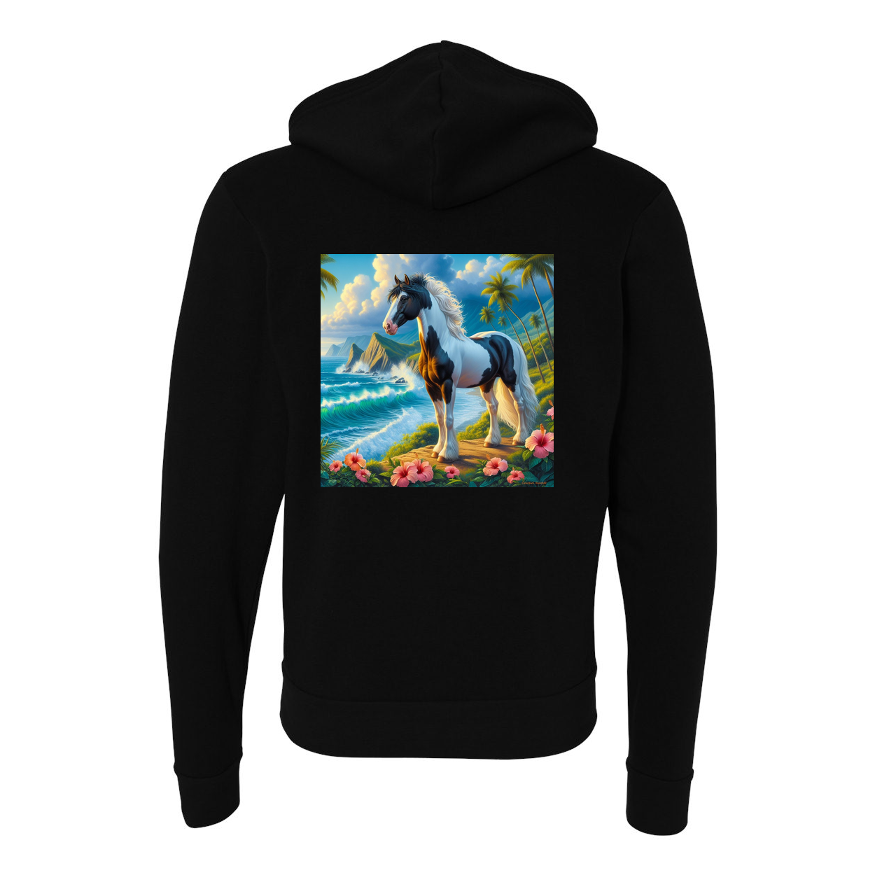 Tropical Black and White Paint Horse Zip-Up Front Pocket Hooded Sweatshirts