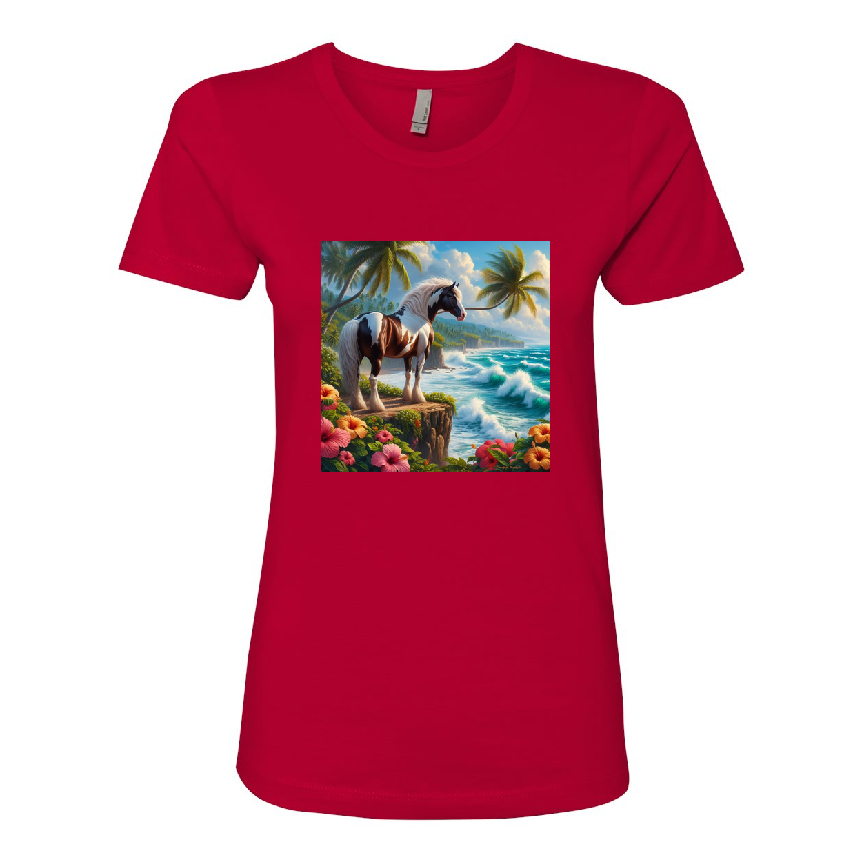 Tropical Red and White Paint Horse Boyfriend T Shirts