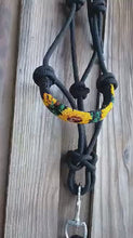 Load and play video in Gallery viewer, Sunflower Hand Beaded Rope Halter in Black with Lead Rope For Horse and Pony
