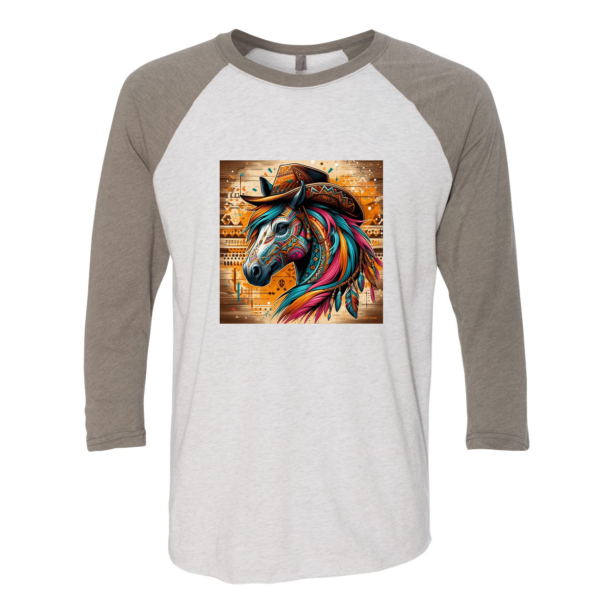 Cowboy Gus Tribal Horse 3 4 Sleeve Raglan T Shirts