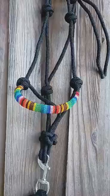 Chocolate Serape Beaded Rope Horse and Pony Halters with Lead