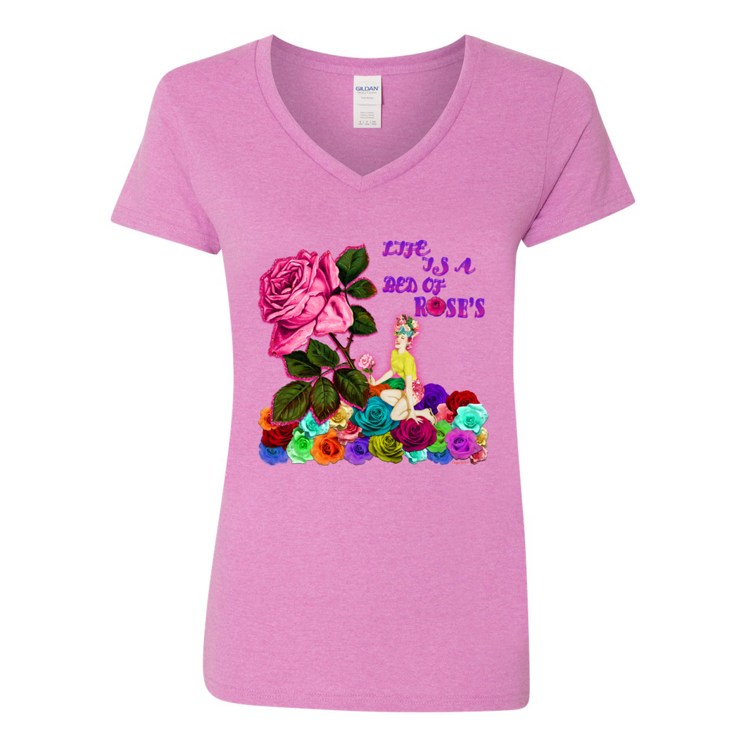 Life Is A Bed Of Roses V-Neck Cotton T-Shirts