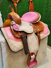 Load image into Gallery viewer, 32&quot; X 31&quot; Multiple Sizes Available, Pink Croc Print Leather Shock Absorb 100% Quality Felt Hand Made Saddle Pads
