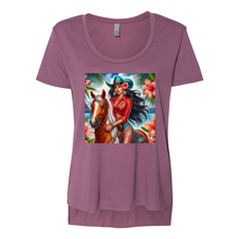 Load image into Gallery viewer, Hawaiian Cowgirl on Horse Scoop Neck T Shirt
