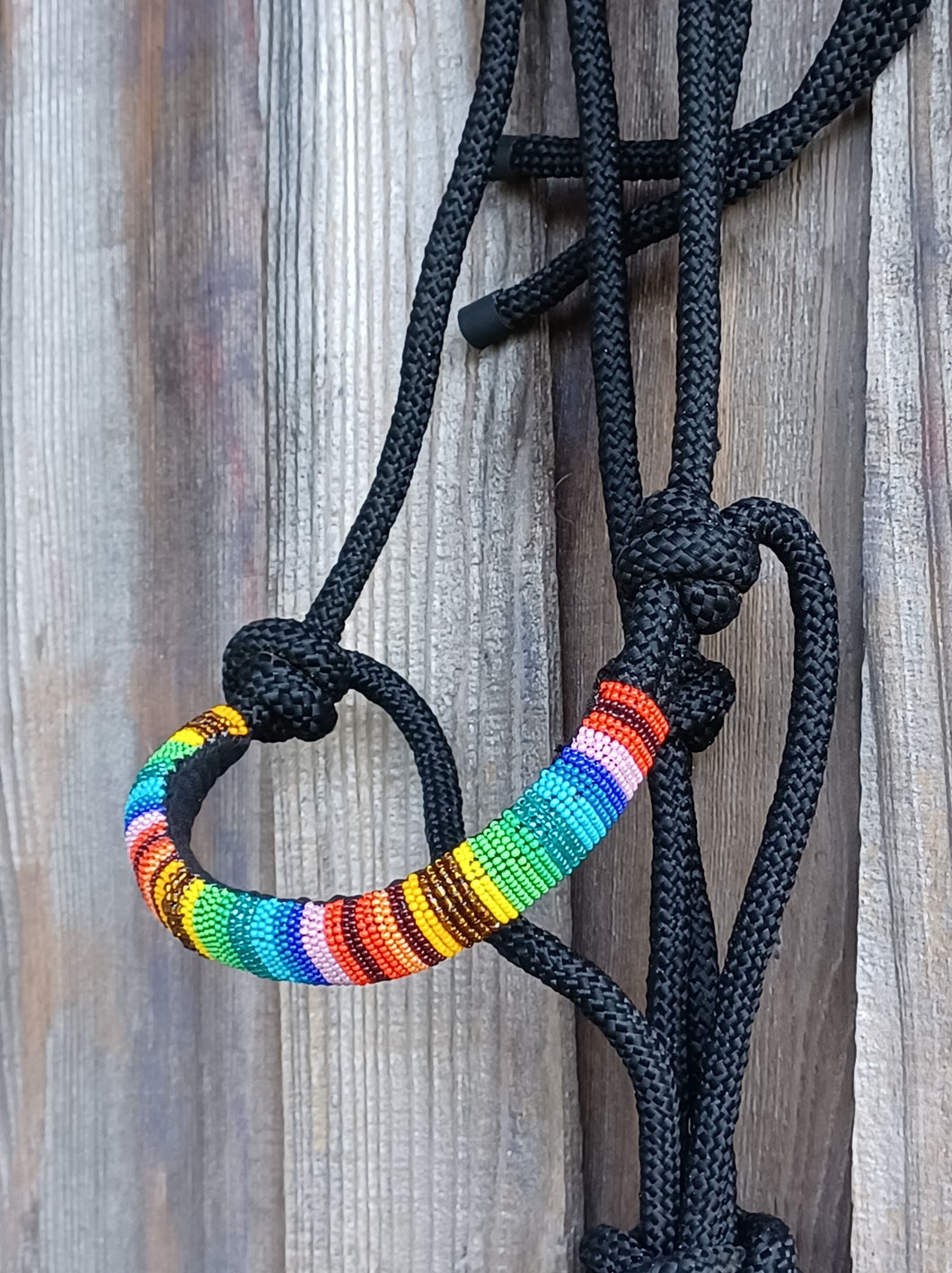 Chocolate Serape Twist Hand Beaded Rope Halter with Lead Rope For Horse and Pony