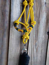 Load image into Gallery viewer, Helios Anthos Bold Sunflower Hand Beaded Rope Halter in Yellow with Black Lead Rope For Horse and Pony
