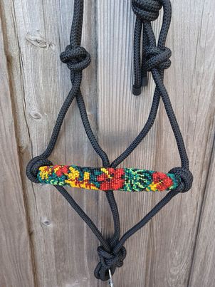 Hawaiian Hibiscus Paradise Beaded Rope Horse and Pony Halters with Lead