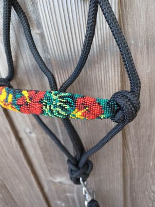 Hawaiian Hibiscus Paradise Beaded Rope Horse and Pony Halters with Lead