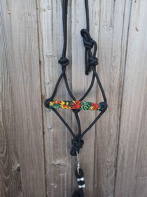 Hawaiian Hibiscus Paradise Beaded Rope Horse and Pony Halters with Lead