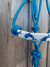Load image into Gallery viewer, Cowgirl Roots™ Desiree&#39;s Blue Dolphins, Beaded Rope Horse Halter, with Lead Rope, Horse and Pony
