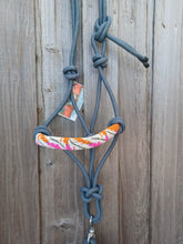 Load image into Gallery viewer, Iced Pearls Tribal Feathers in Pink and Orange Hand Beaded Rope Halter with Lead Rope For Horse and Pony
