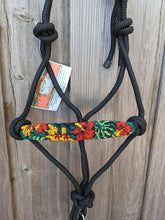 Load image into Gallery viewer, Hawaiian Paradise Park Red Hibiscus Hand Beaded Rope Halter with Lead Rope For Horse and Pony
