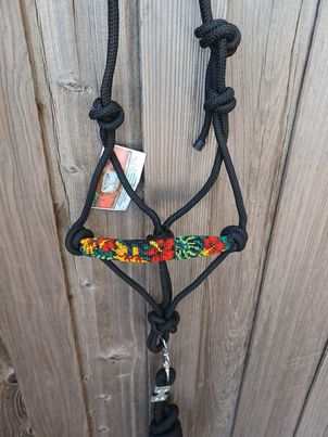 Hawaiian Hibiscus Paradise Beaded Rope Horse and Pony Halters with Lead