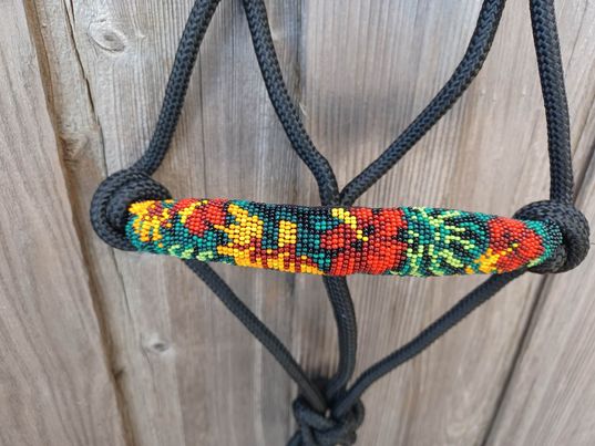 Hawaiian Hibiscus Paradise Beaded Rope Horse and Pony Halters with Lead