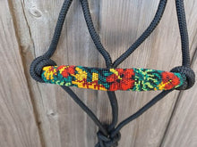 Load image into Gallery viewer, Hawaiian Paradise Park Red Hibiscus Hand Beaded Rope Halter with Lead Rope For Horse and Pony
