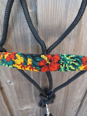 Hawaiian Hibiscus Paradise Beaded Rope Horse and Pony Halters with Lead