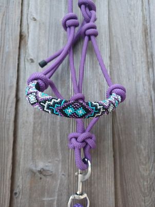 Cowgirl Roots™  Purple South Western Tribal, Beaded Rope Horse Halter, with Lead Rope, Horse and Pony