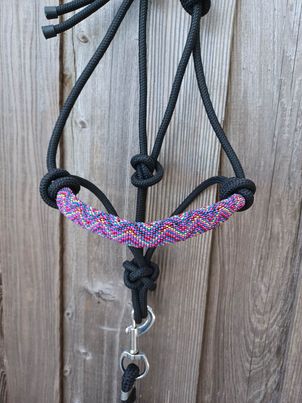 Cowgirl Roots™ Western Stripe Va Va Voom, Beaded Rope Horse Halter, with Lead Rope, Horse and Pony