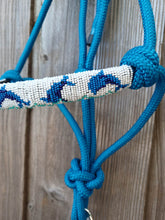 Load image into Gallery viewer, Cowgirl Roots™ Desiree&#39;s Blue Dolphins, Beaded Rope Horse Halter, with Lead Rope, Horse and Pony
