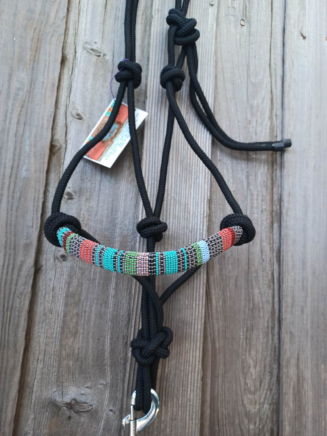 Cowgirl Roots™ Tsarina Royal Turquoise Serape, Beaded Rope Horse Halter, with Lead Rope, Horse and Pony