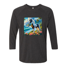 Load image into Gallery viewer, Tropical Black and White Paint Horse 3 4  Sleeve Raglan T Shirts
