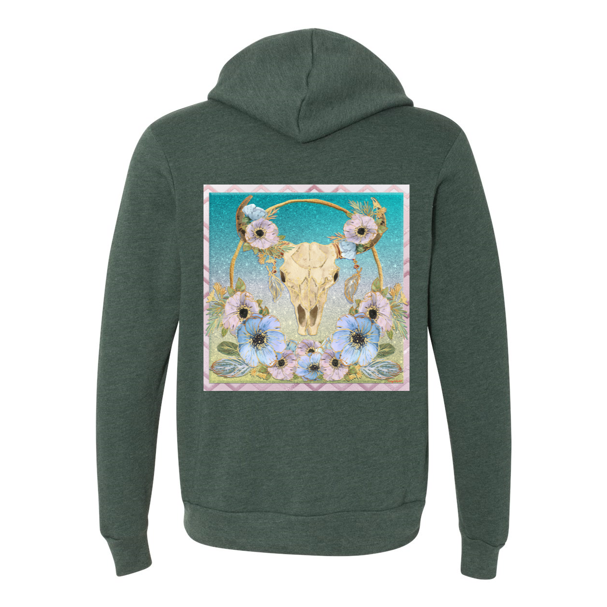 Cowgirl Roots™ Bohemian Longhorn, Zip-Up Front Pocket Hooded Sweatshirts