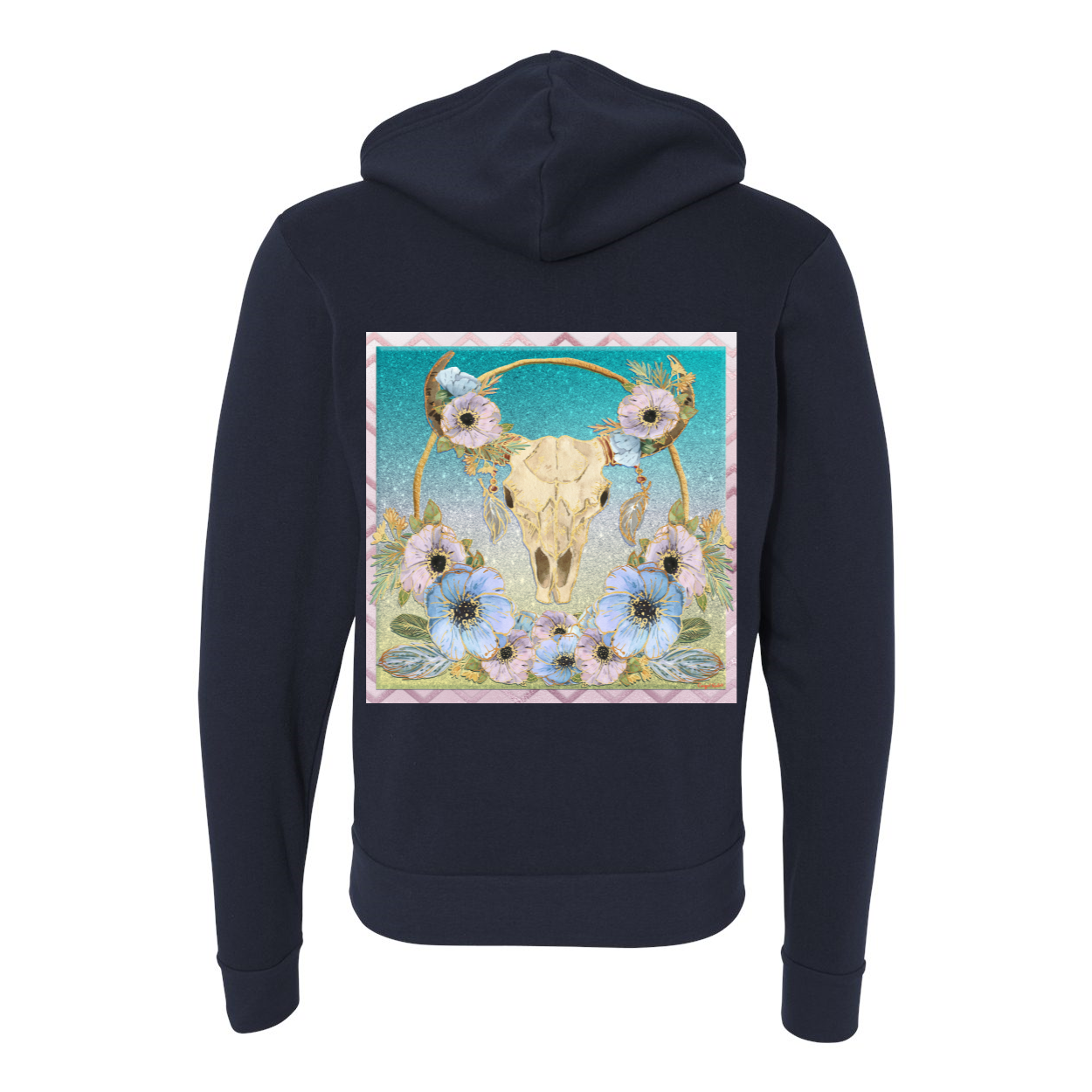 Cowgirl Roots™ Bohemian Longhorn, Zip-Up Front Pocket Hooded Sweatshirts