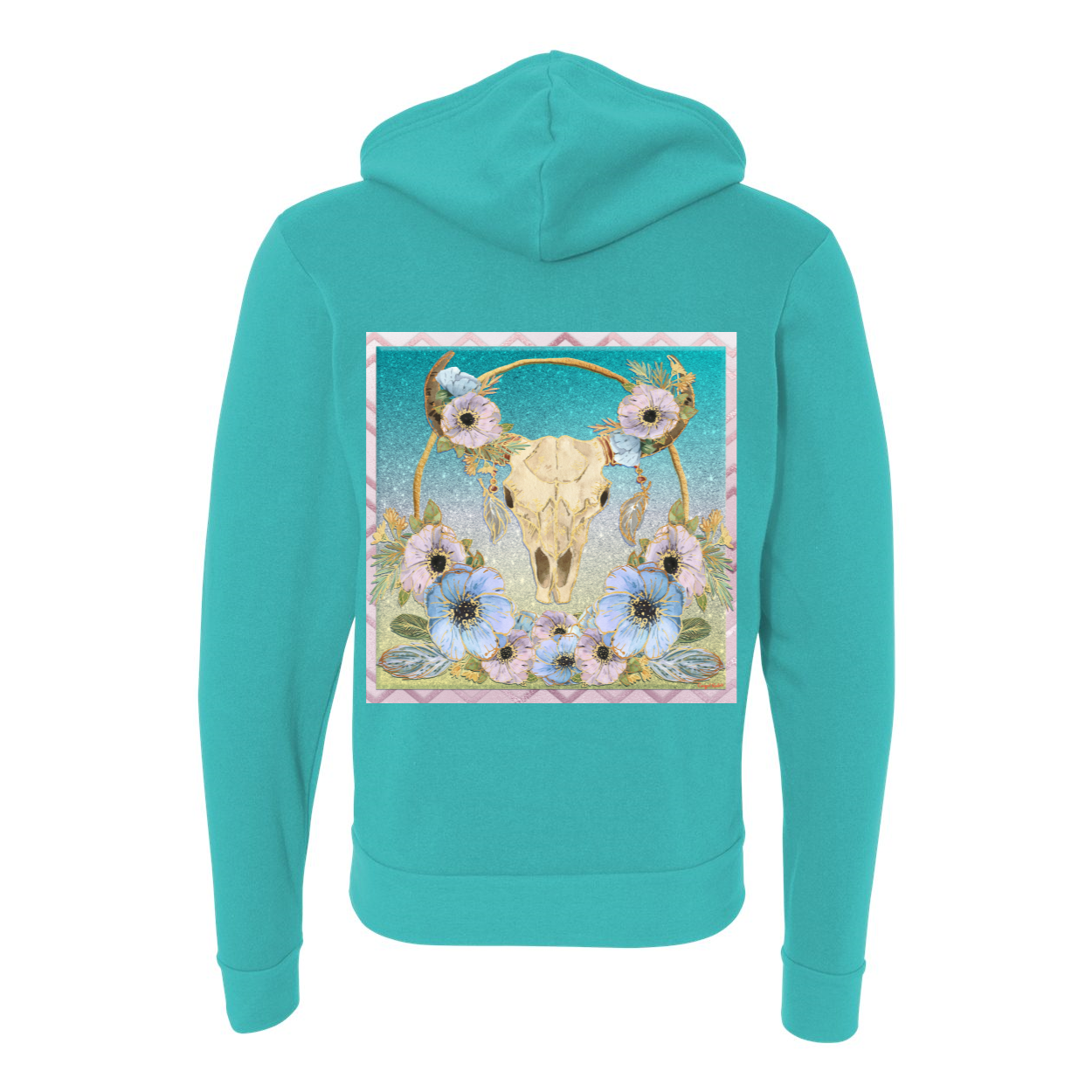 Cowgirl Roots™ Bohemian Longhorn, Zip-Up Front Pocket Hooded Sweatshirts