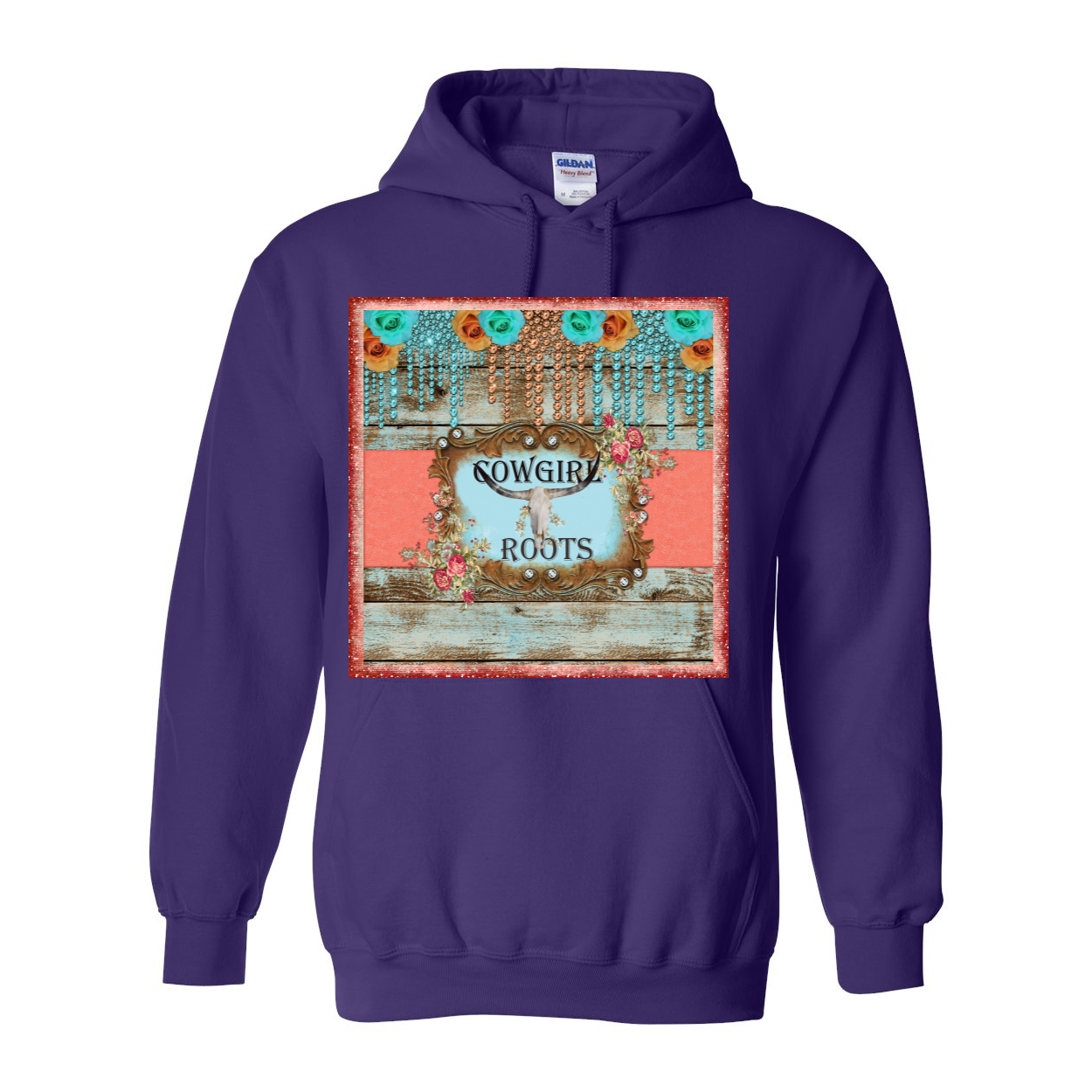 Cowgirl Roots™ Steer Head and Roses Pull Over Front Pocket Hoodies