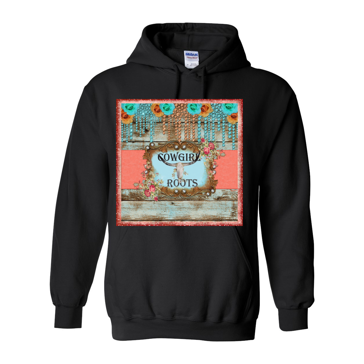 Cowgirl Roots™ Steer Head and Roses Pull Over Front Pocket Hoodies