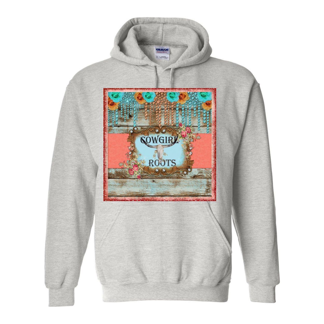 Cowgirl Roots™ Steer Head and Roses Pull Over Front Pocket Hoodies