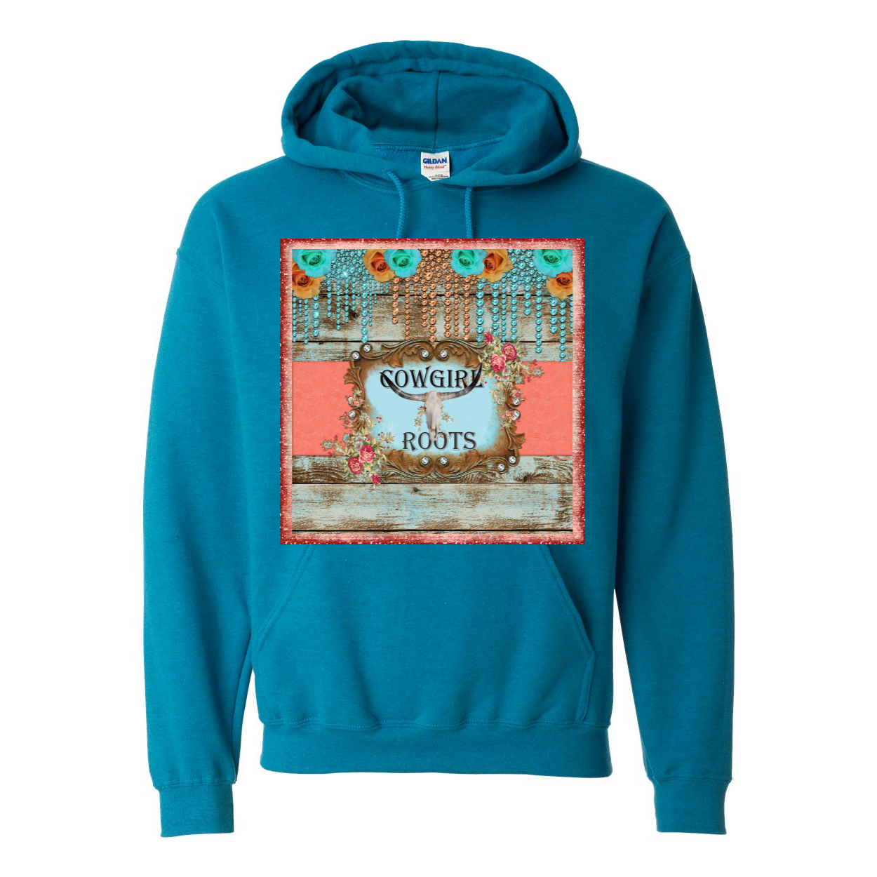 Cowgirl Roots™ Steer Head and Roses Pull Over Front Pocket Hoodies