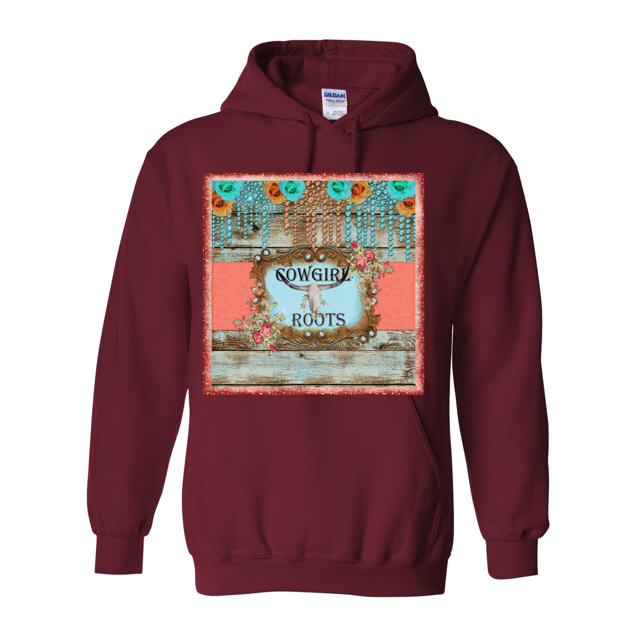 Cowgirl Roots™ Steer Head and Roses Pull Over Front Pocket Hoodies