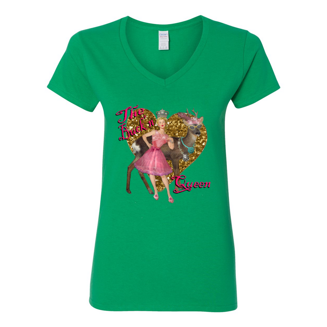 The Buck' Queen V-Neck Cotton T-Shirts