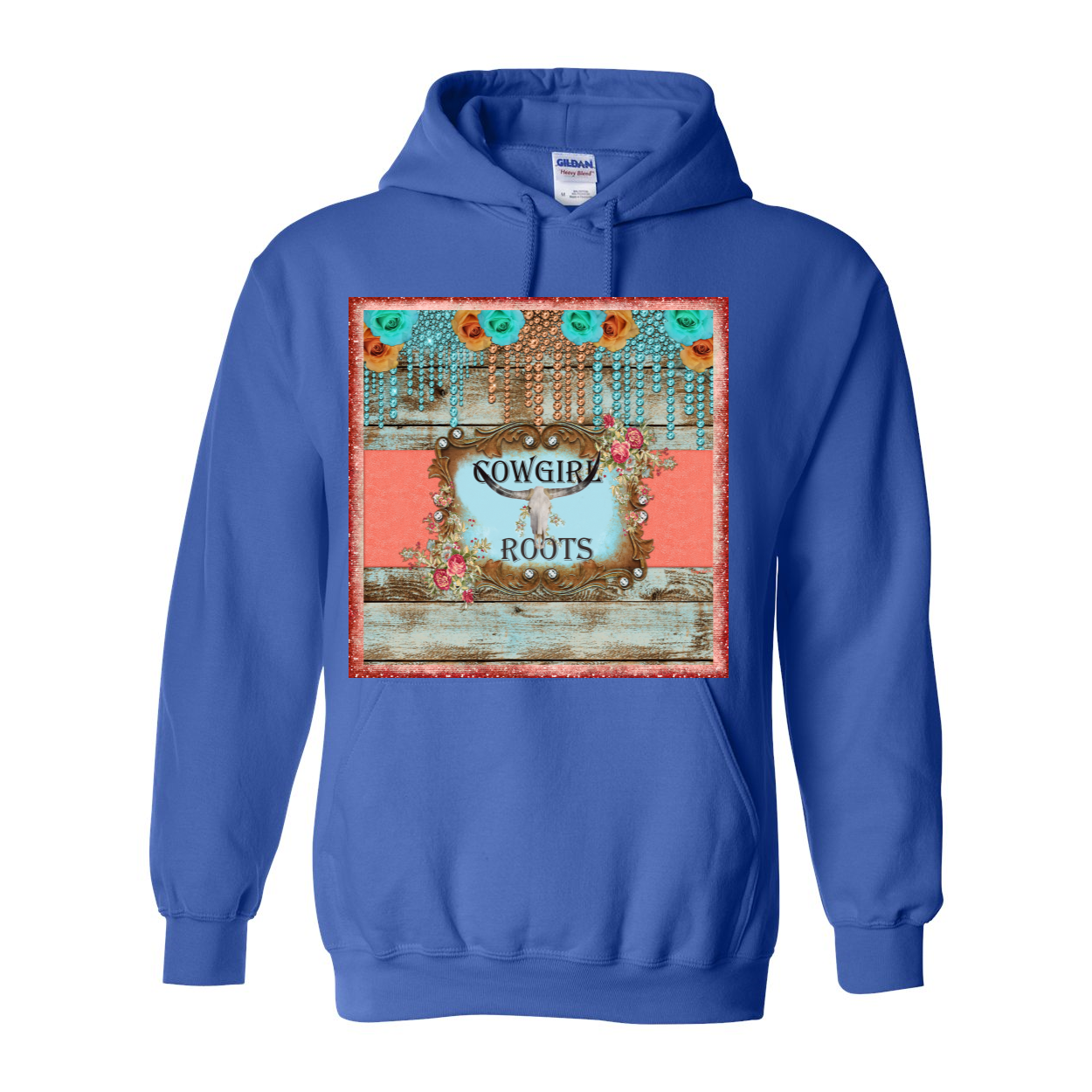 Cowgirl Roots™ Steer Head and Roses Pull Over Front Pocket Hoodies