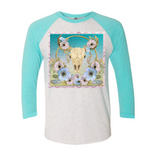 Load image into Gallery viewer, Cowgirl Roots™ Bohemian Longhorn 3 4 Sleeve Raglan T Shirt
