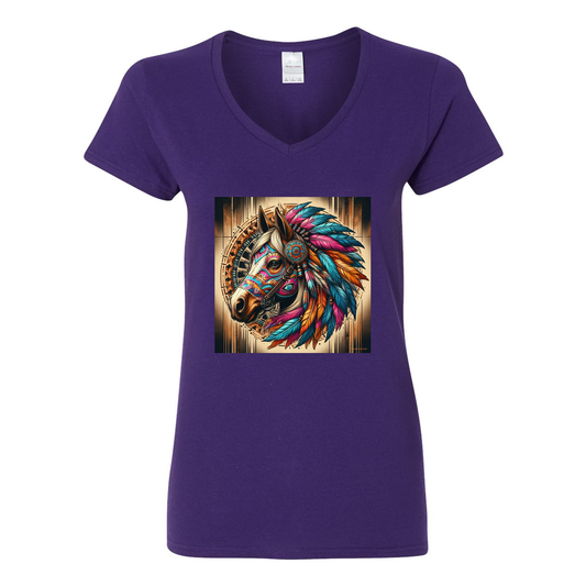 Tribal Horse Chief V Neck T Shirts