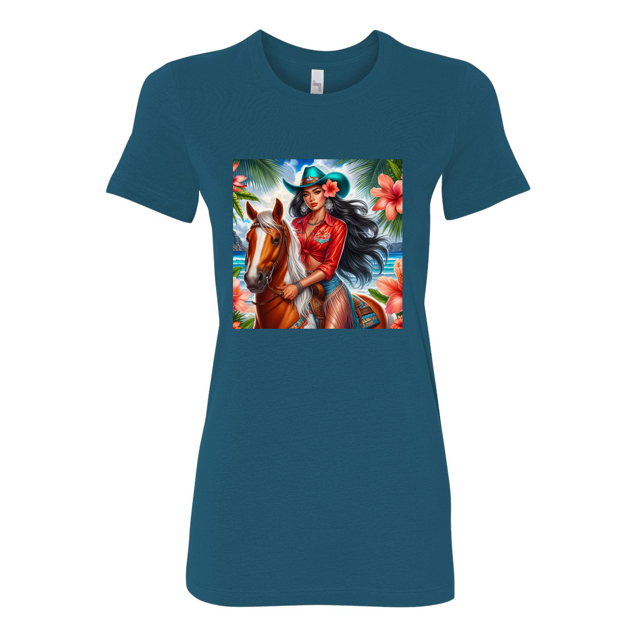 Hawaiian Cowgirl on Horse Favorite T Shirts