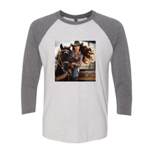 Load image into Gallery viewer, Rodeo Barrel Racer 3 4 Sleeve Raglan T Shirt
