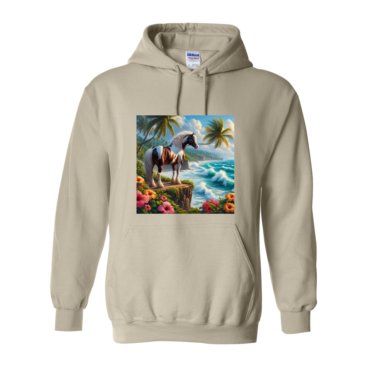 Tropical Red and White Paint Horse Pull Over Front Pocket Hoodies